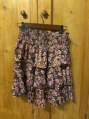 Anthropologie Tiered Paisley Mini Skirt - Purple Multi